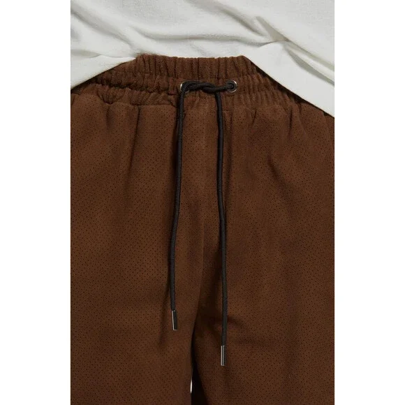 $875 PURPLE BRAND Men's Brown Perforated Suede Sweat Shorts Size XL